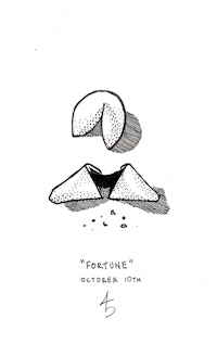 a black and white drawing of a fortune cookie