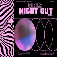 a poster for girls night out with a pink background and zebra print