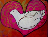 a painting of a white dove on a pink heart