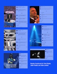 a blue background with a number of images on it
