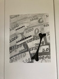 a black and white drawing of money on a wall