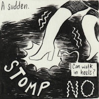 a black and white drawing with the words stomp no