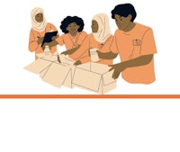 an illustration of a group of people putting boxes together