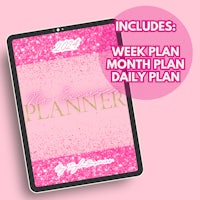 a pink ipad with the text'week plan monthly planner'