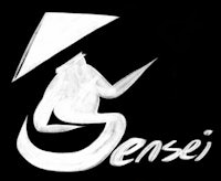 a black and white image of the word gensi
