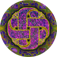a purple and yellow celtic design in a circular shape