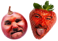 a man with a strawberry face and a man with a strawberry face