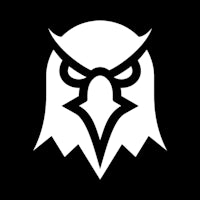 an eagle logo on a black background
