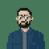 a pixelated image of a man with glasses and a beard
