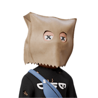 a person wearing a paper bag mask