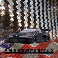 a car with the words ams composites in front of an american flag
