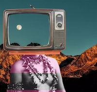 an image of a woman with a tv on her head
