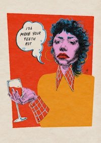 an illustration of a woman holding a glass of wine