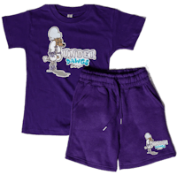 a purple t - shirt and shorts set for a baby