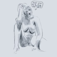 a drawing of a nude woman with a speech bubble
