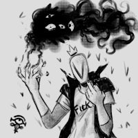 a black and white drawing of a person with smoke coming out of his mouth