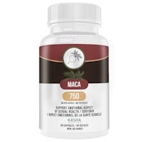 a bottle of maca 750 capsules on a white background
