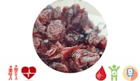 some dried cranberries on a plate with a heart icon
