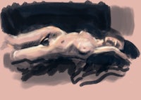 a drawing of a naked woman laying on a bed